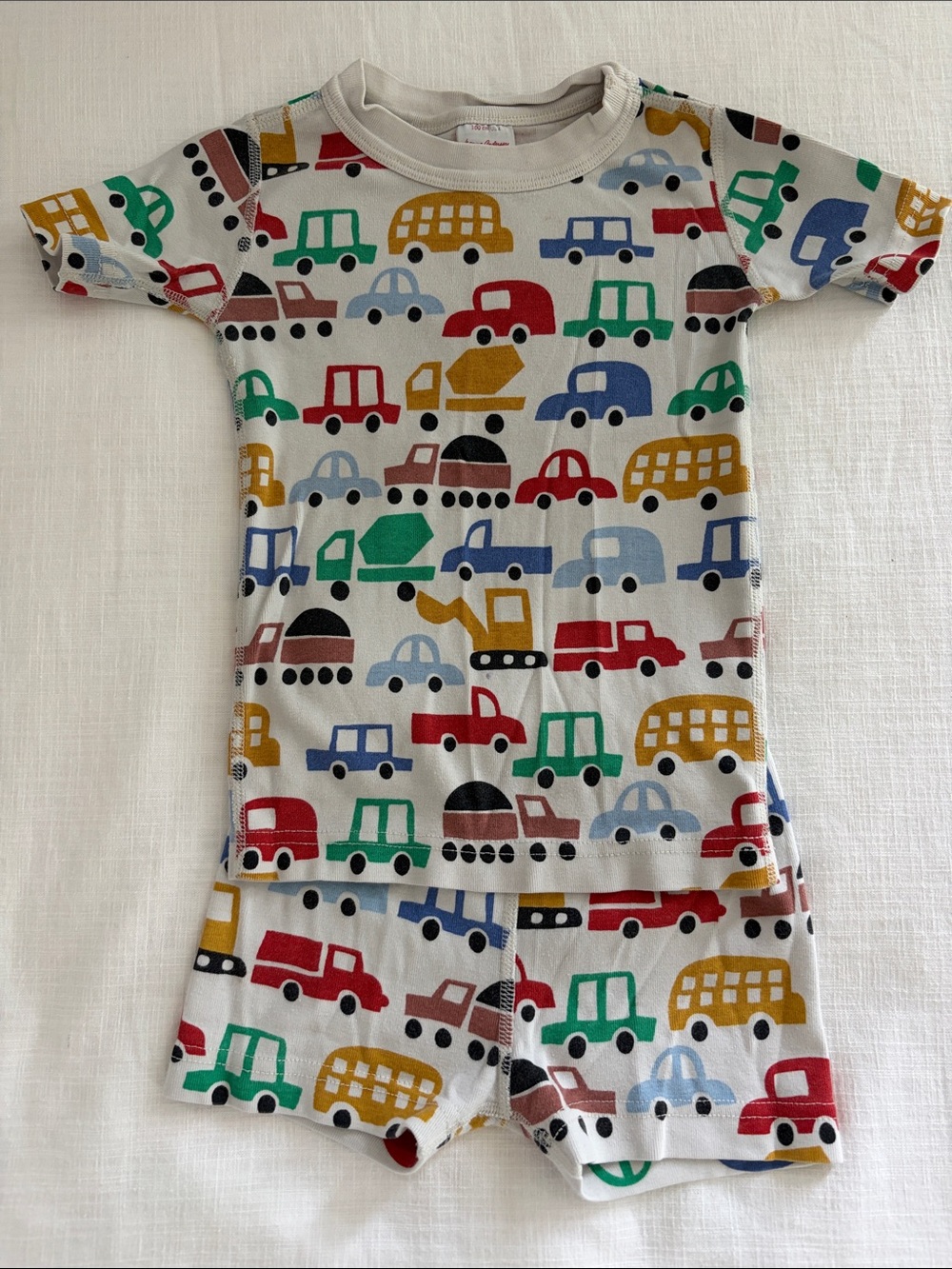 Hanna Andersson Kids Short John Pajama Set with Colorful Vehicle Print 100cm/4T
